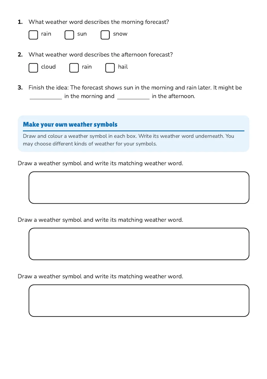 Weather Symbols Art Worksheet, page 2 of 3: Make your own weather symbols