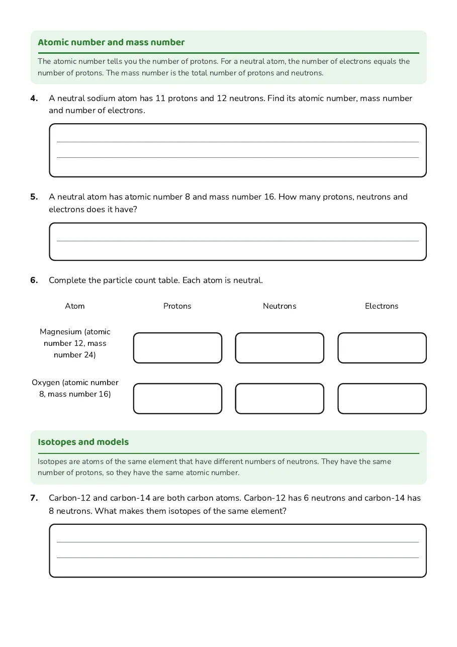 Atomic Structure Exploration, page 2 of 3: Atomic number and mass number, Isotopes and models