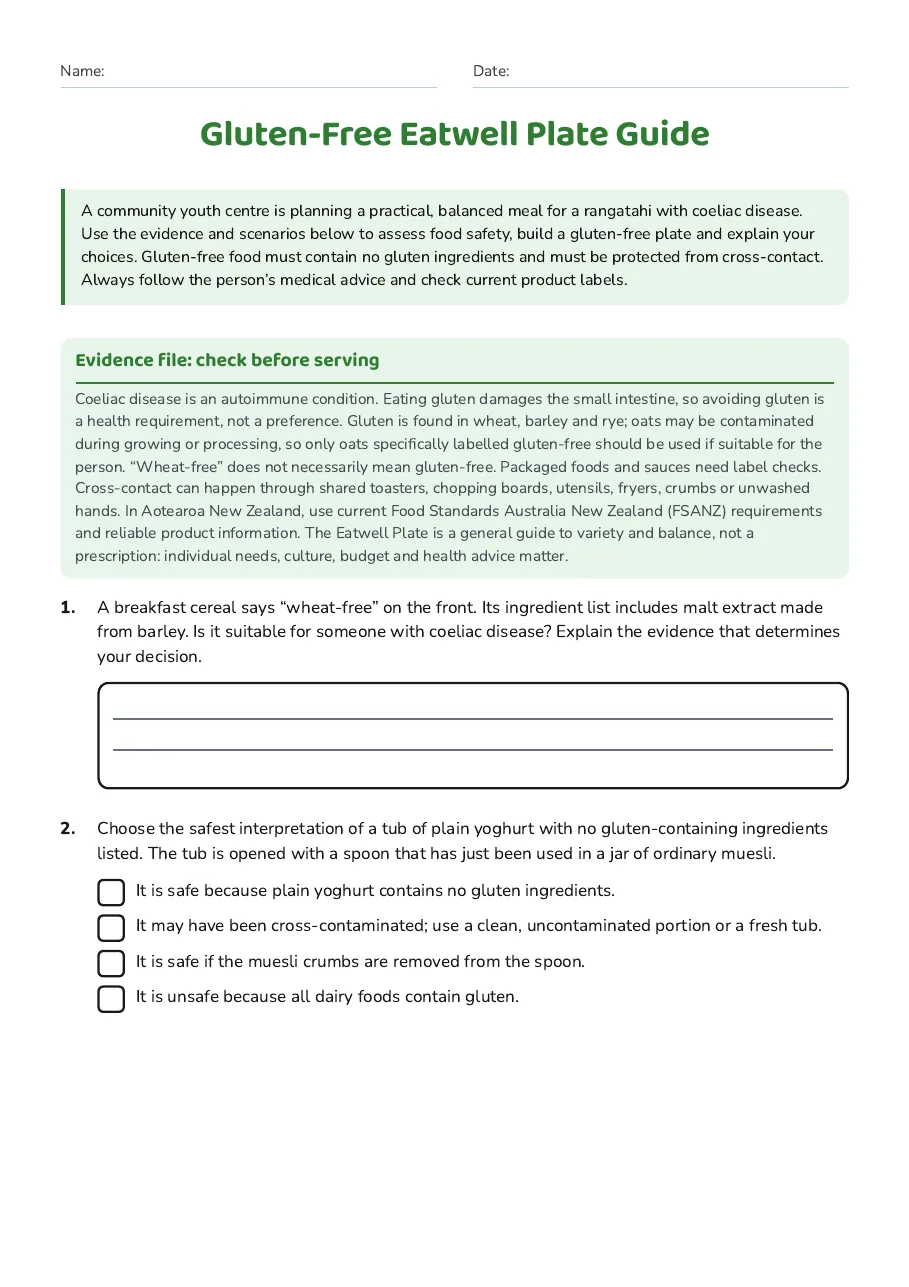 Gluten-Free Eatwell Plate Guide, page 1 of 4: Evidence file: check before serving