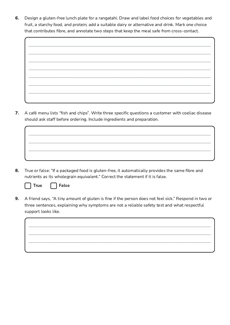 Gluten-Free Eatwell Plate Guide, page 3 of 4: 6. Design a gluten-free lunch plate for a rangatahi. Draw and label food choices for…