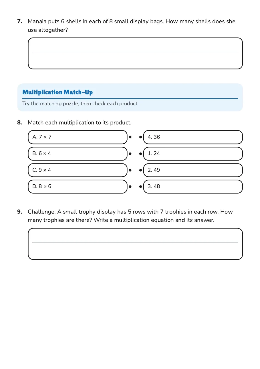 Multiplication Puzzle Challenge, page 2 of 2: Multiplication Match-Up