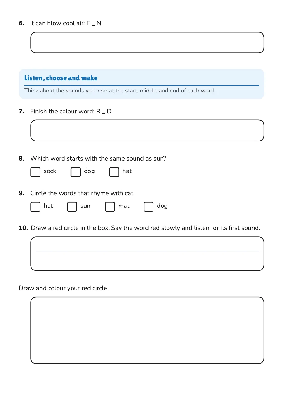Phonics Fun: Fill the Gaps, page 2 of 2: Listen, choose and make