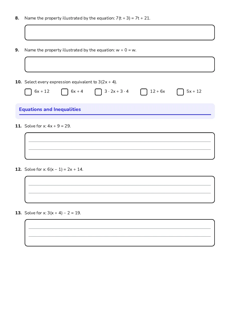 Daily Algebra Practice Activities, page 2 of 3: Equations and Inequalities