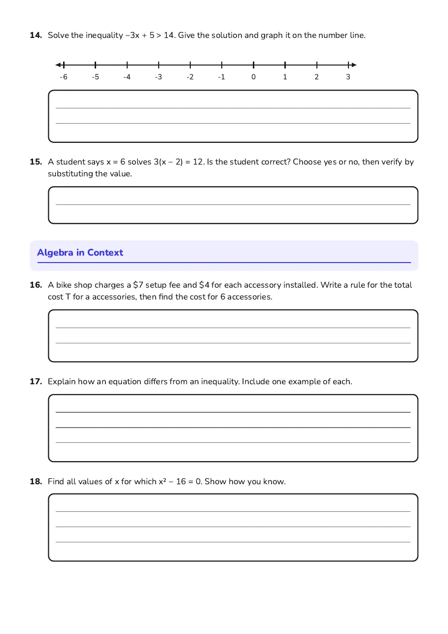 Daily Algebra Practice Activities, page 3 of 3: Algebra in Context