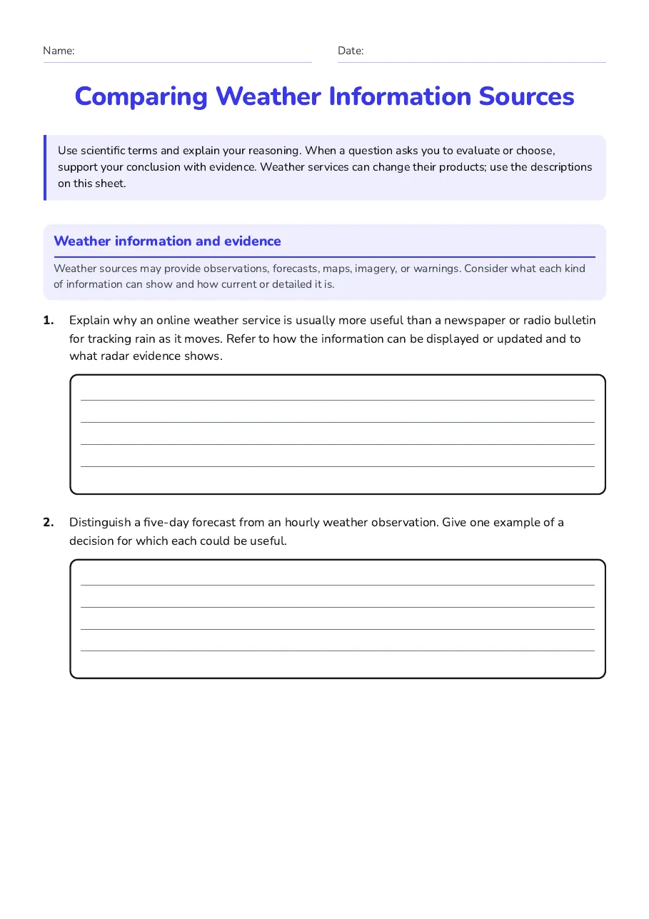 Comparing Weather Information Sources, page 1 of 4: Weather information and evidence