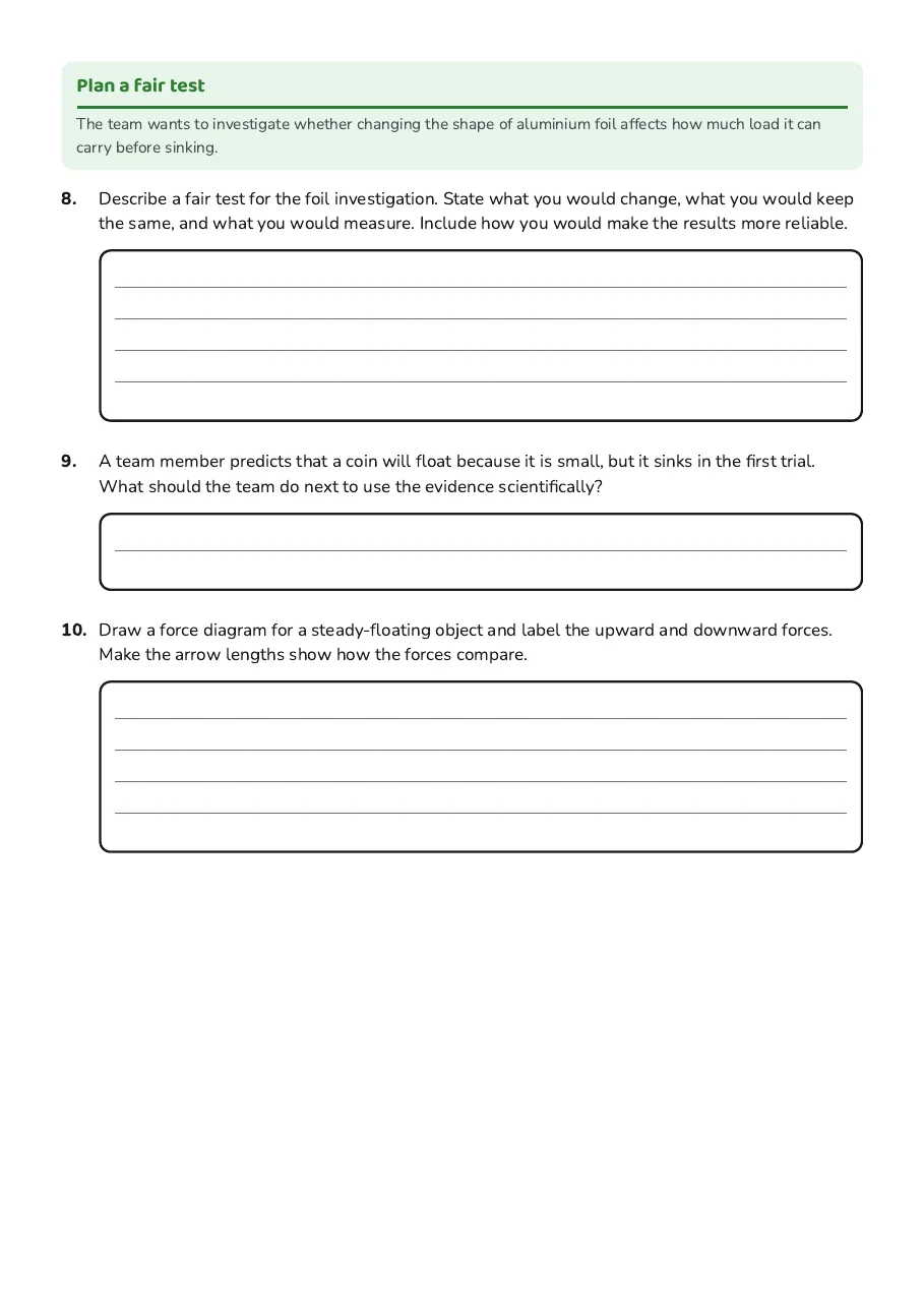 Floating and Sinking Exploration, page 3 of 3: Plan a fair test