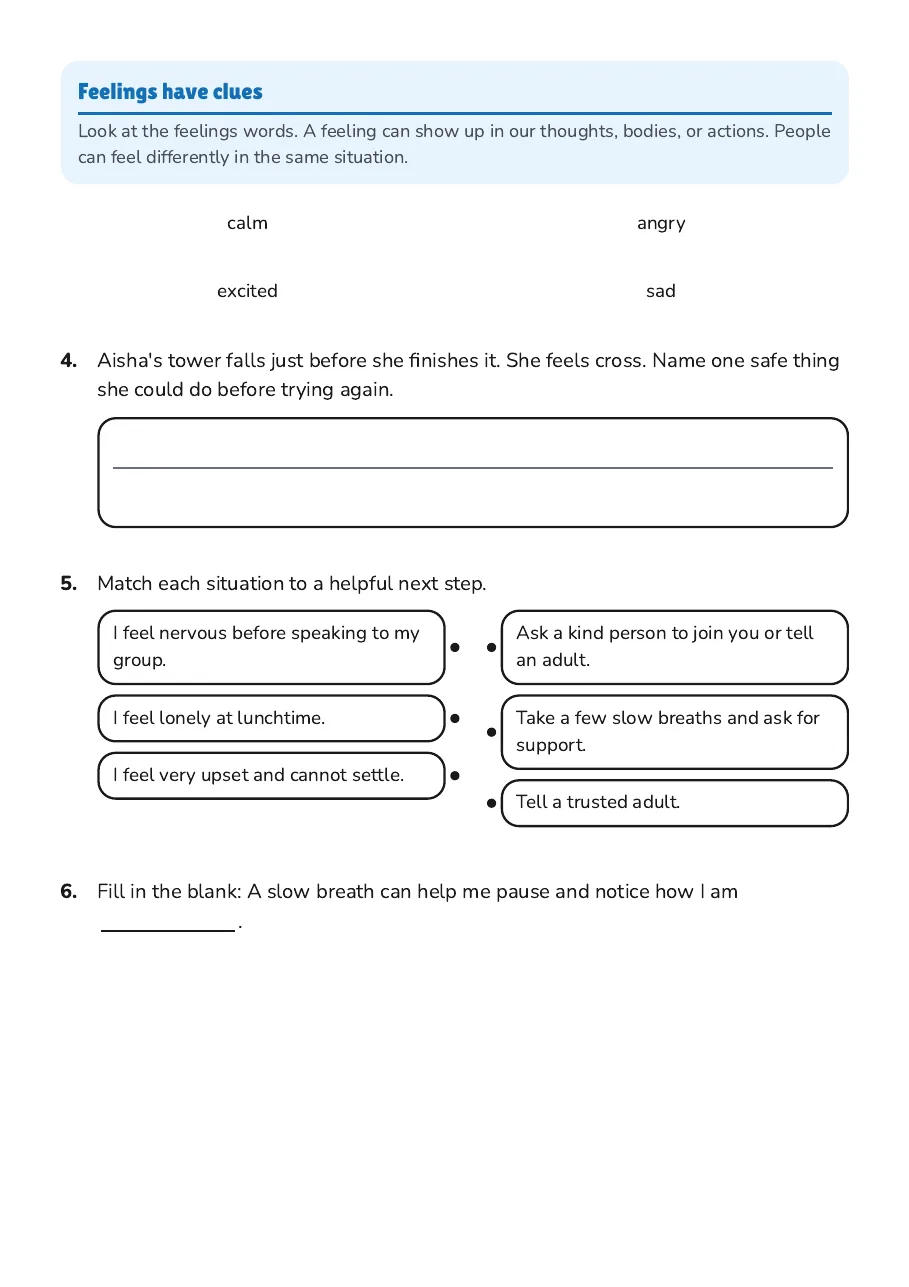 Mindful Growth Inquiry Worksheet, page 2 of 3: Feelings have clues