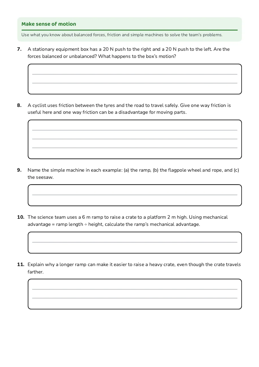 Forces and Motion Review, page 2 of 3: Make sense of motion