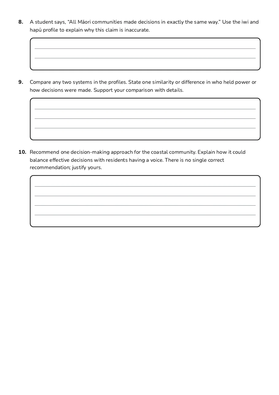 Government Systems Overview, page 3 of 3: 8. A student says, “All Mā ori communities made decisions in exactly the same way.” Use…
