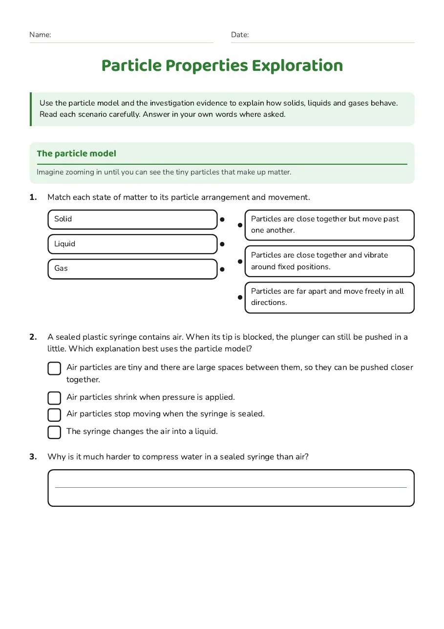 Particle Properties Exploration, page 1 of 3: The particle model