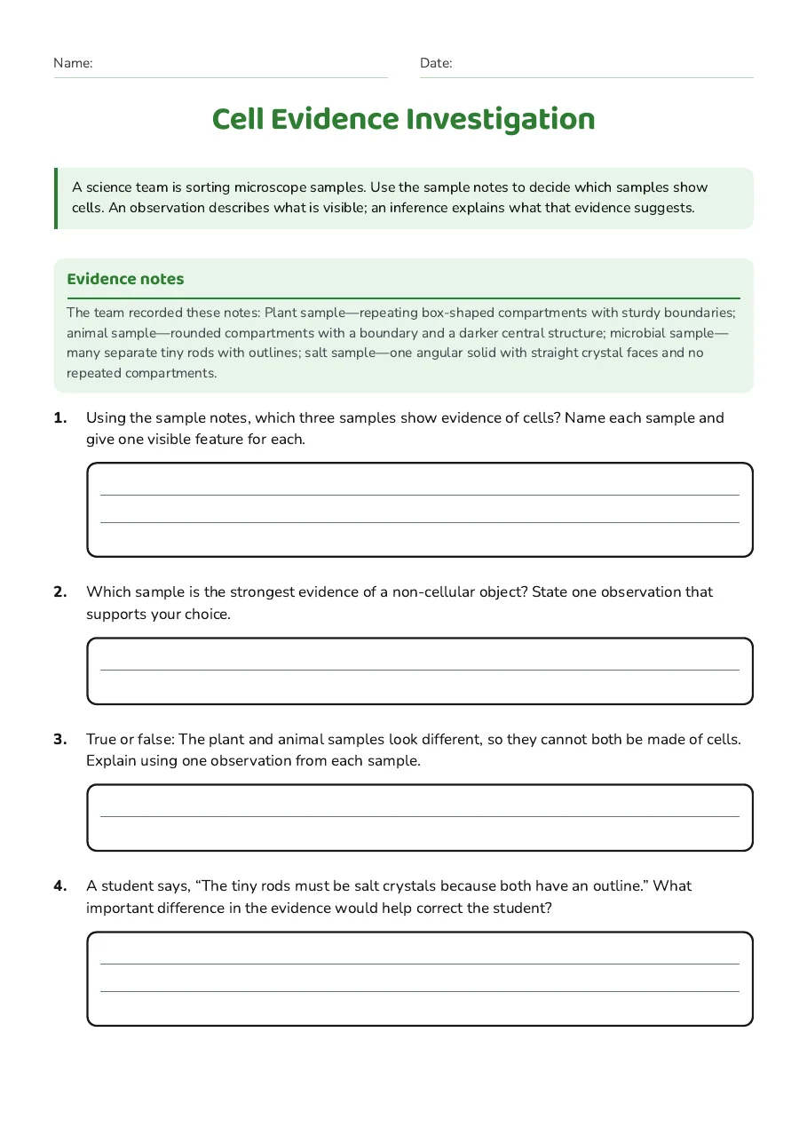 Cell Evidence Investigation, page 1 of 2: Evidence notes