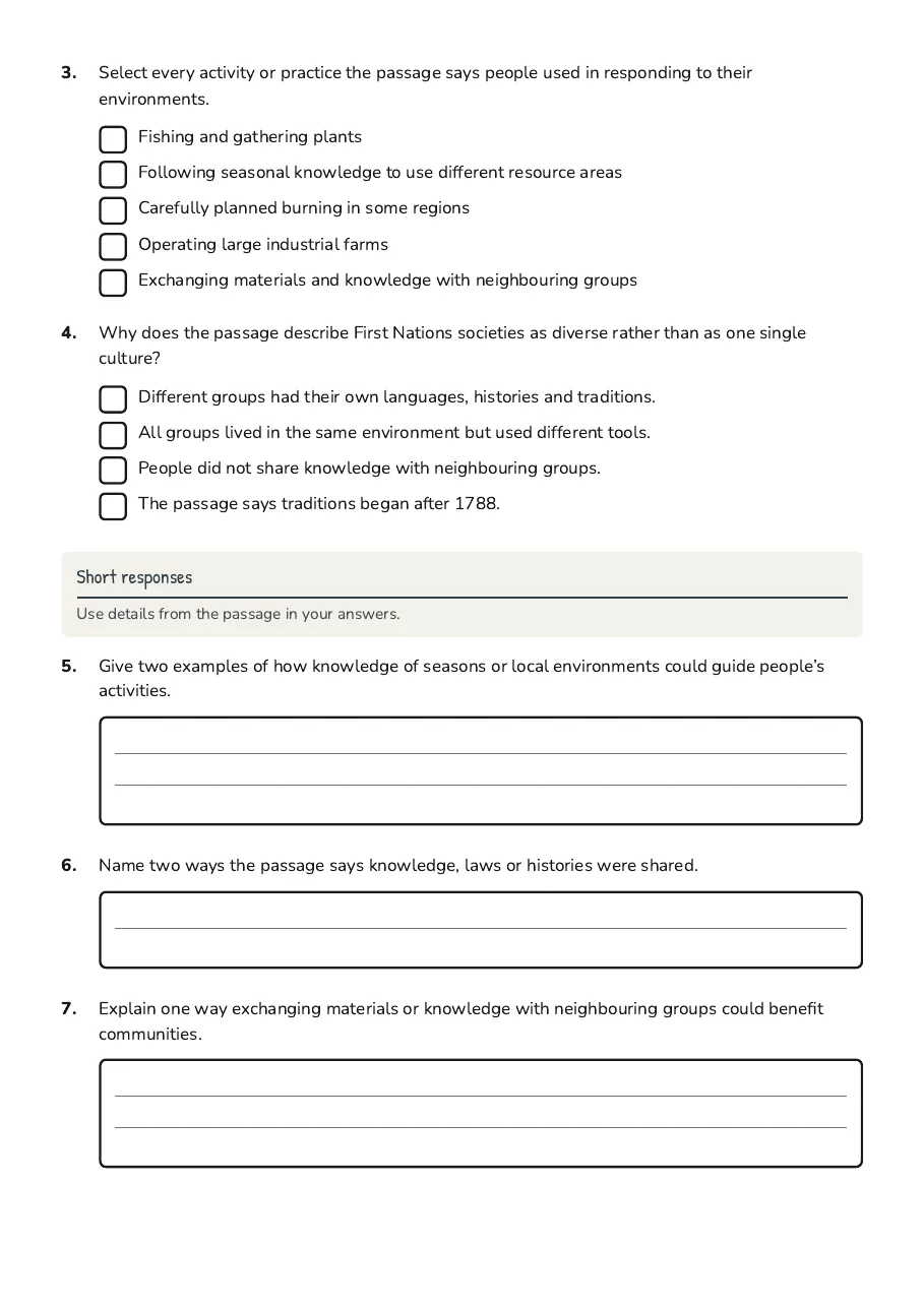 Australia Pre-1788 Overview, page 2 of 3: Short responses