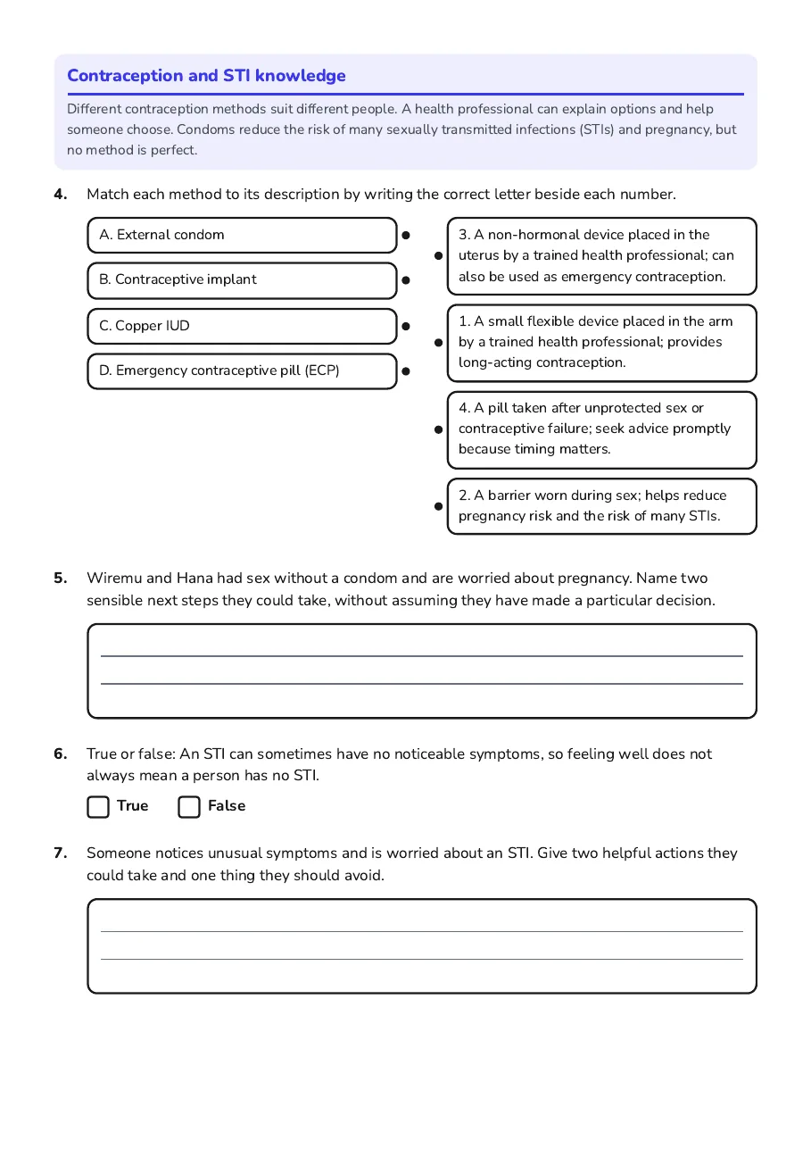 Sexual Health Awareness, page 2 of 3: Contraception and STI knowledge