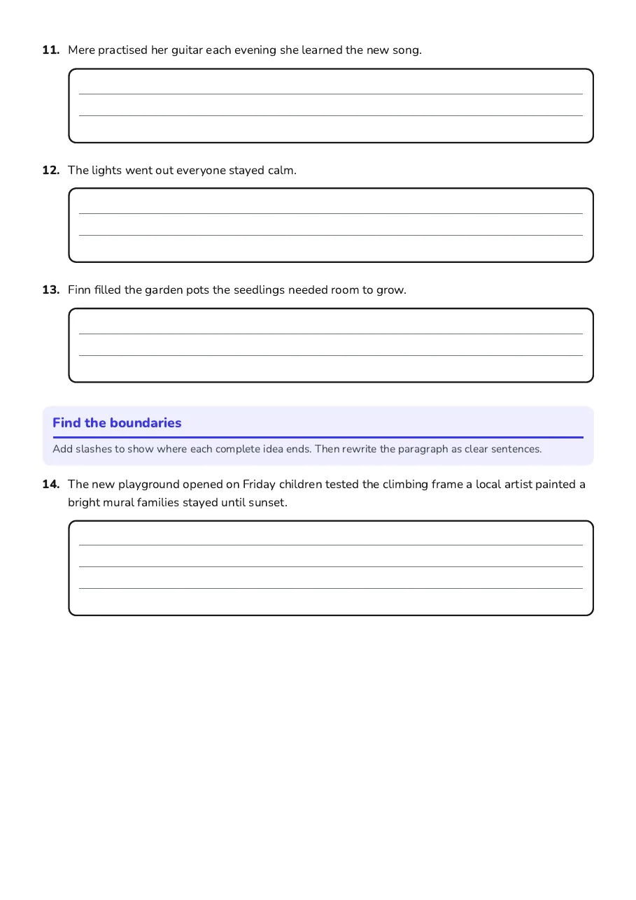 Run-On Sentence Surgery, page 3 of 5: Find the boundaries