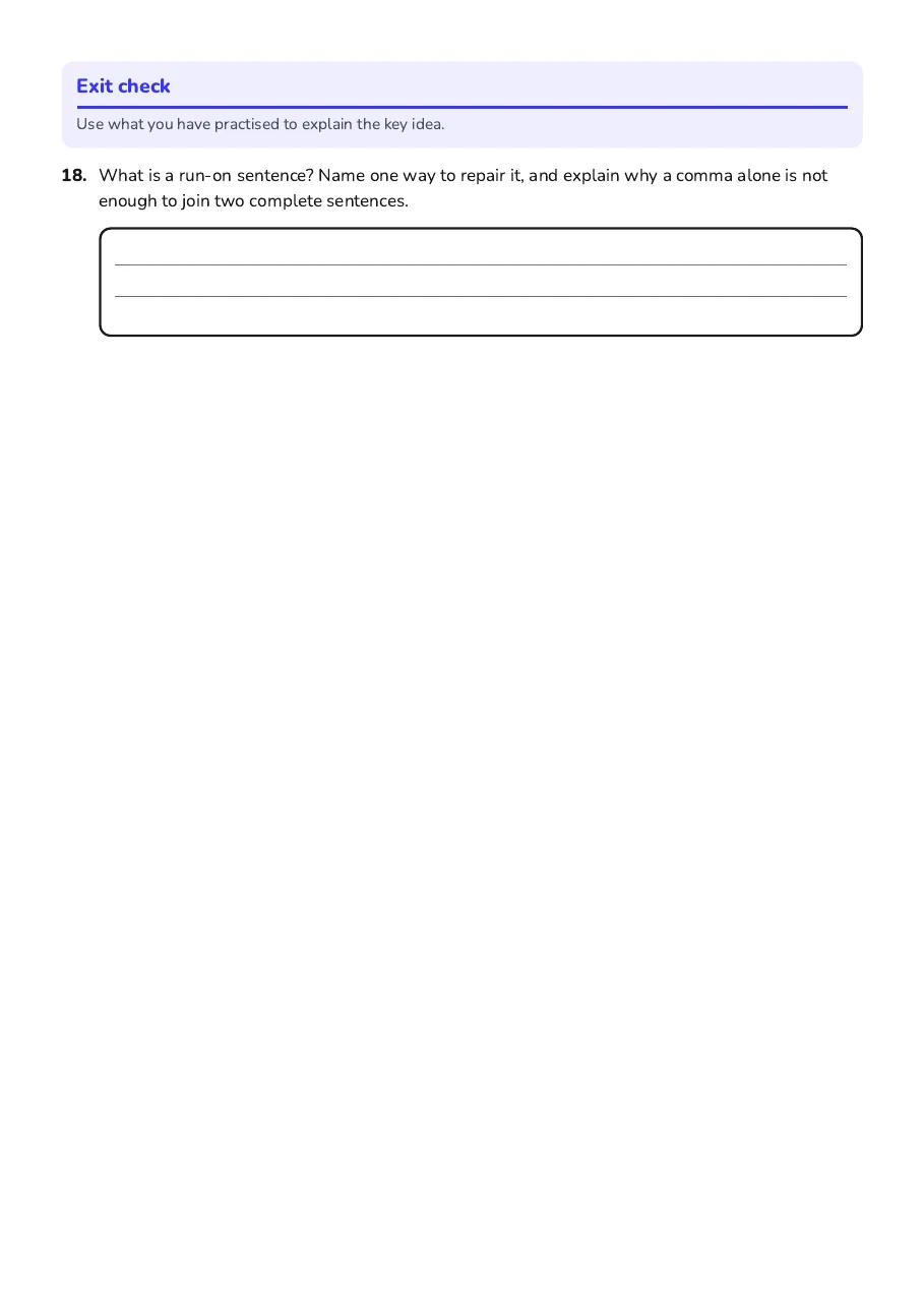 Run-On Sentence Surgery, page 5 of 5: Exit check