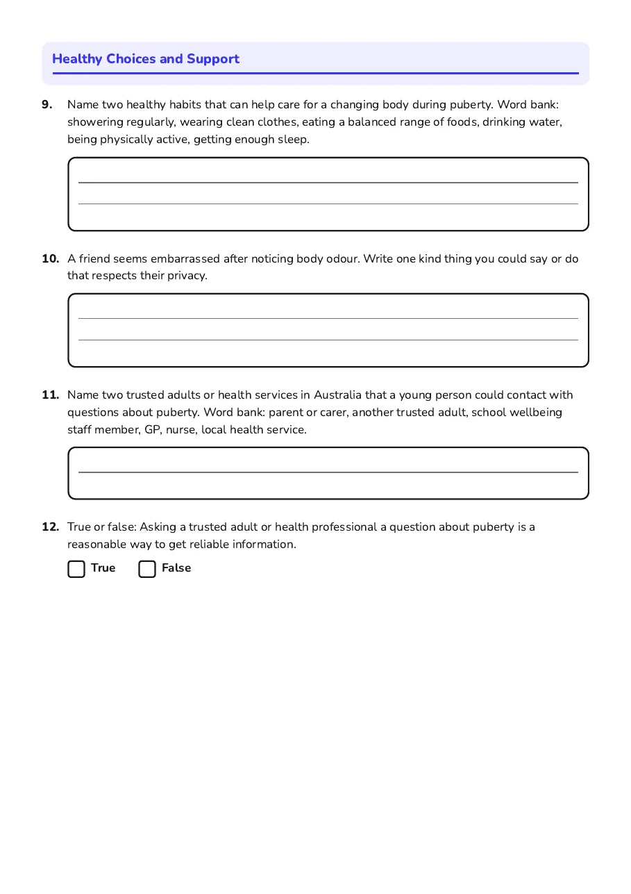 Understanding Puberty Changes, page 3 of 3: Healthy Choices and Support