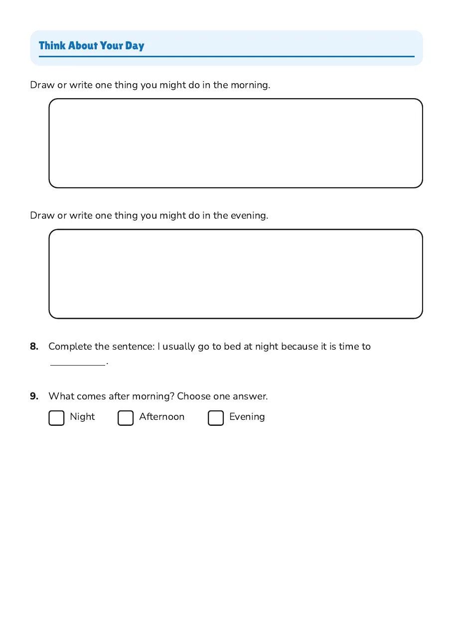 Time of Day Activities, page 3 of 3: Think About Your Day