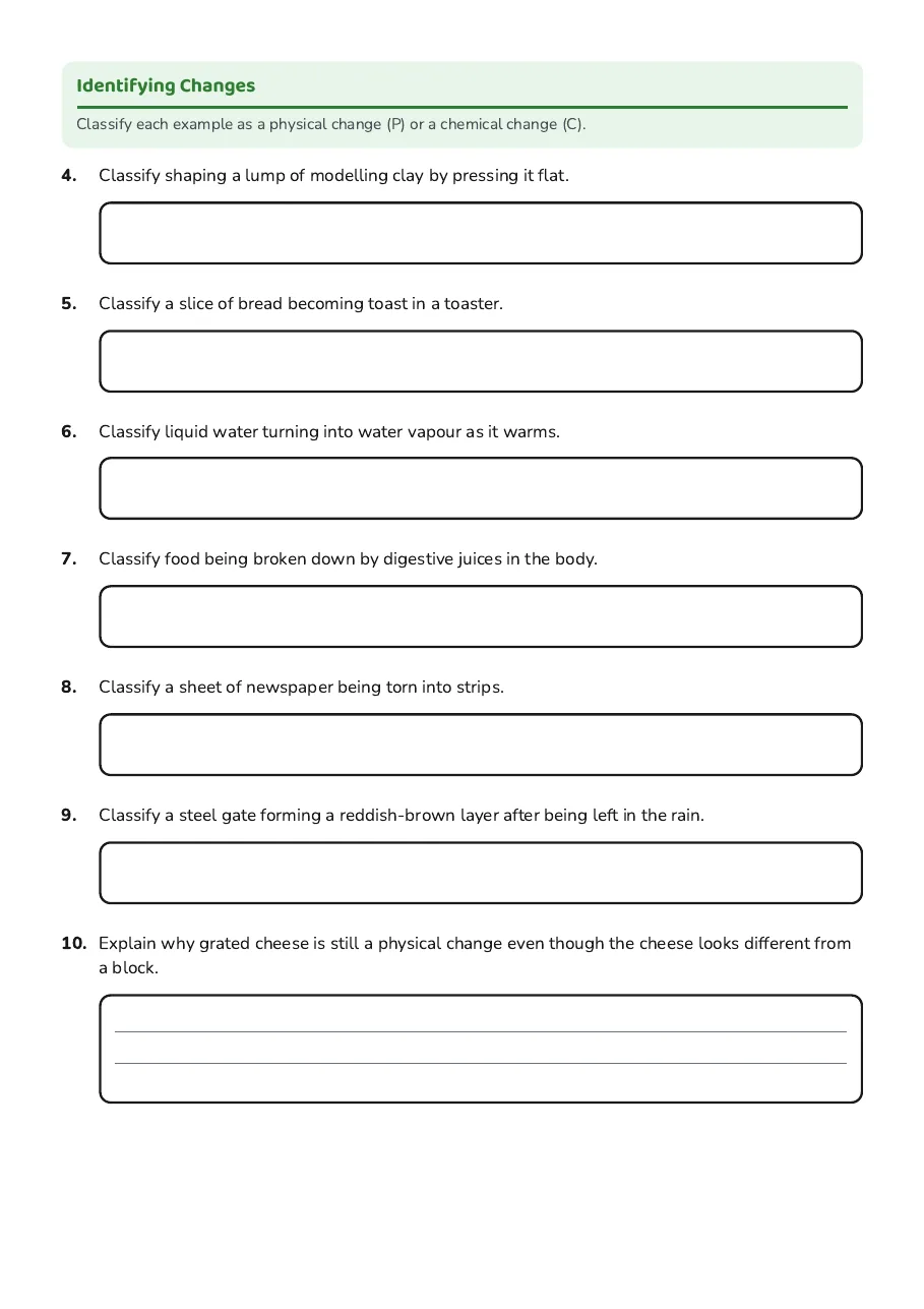 Physical vs Chemical Changes, page 2 of 3: Identifying Changes