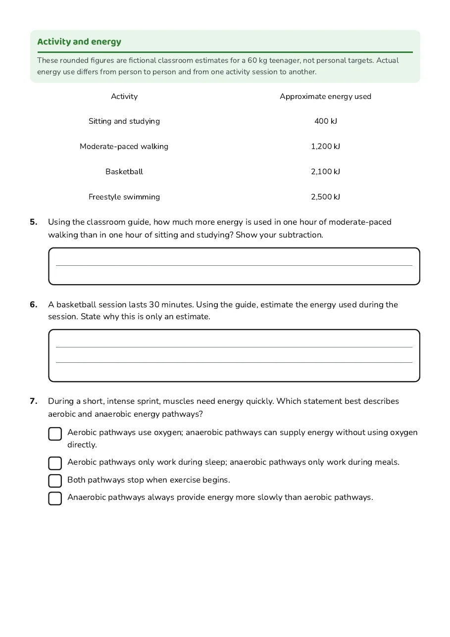 Energy Balance and Metabolism, page 2 of 3: Activity and energy