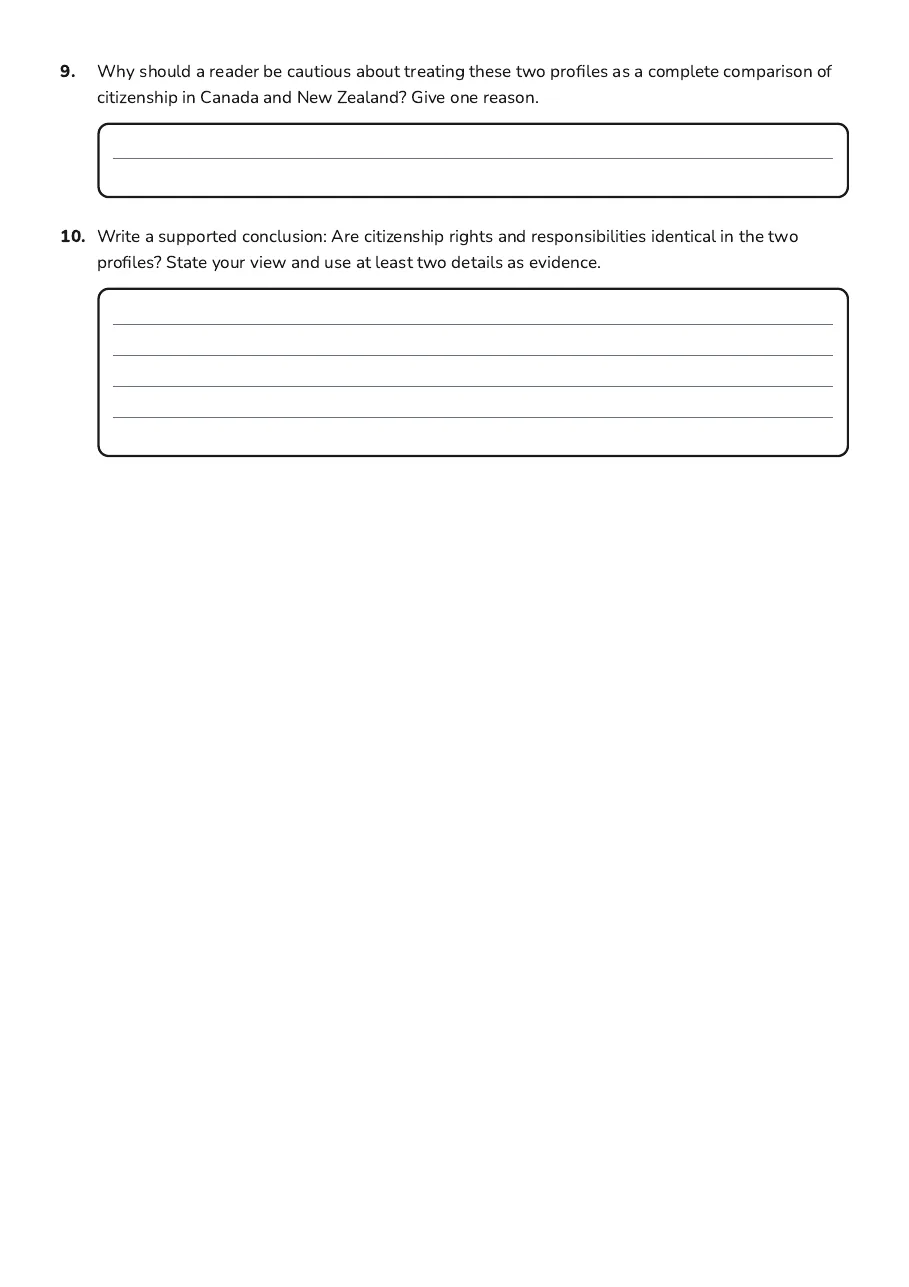 Citizenship Rights Comparison, page 3 of 3: 9. Why should a reader be cautious about treating these two profiles as a complete…