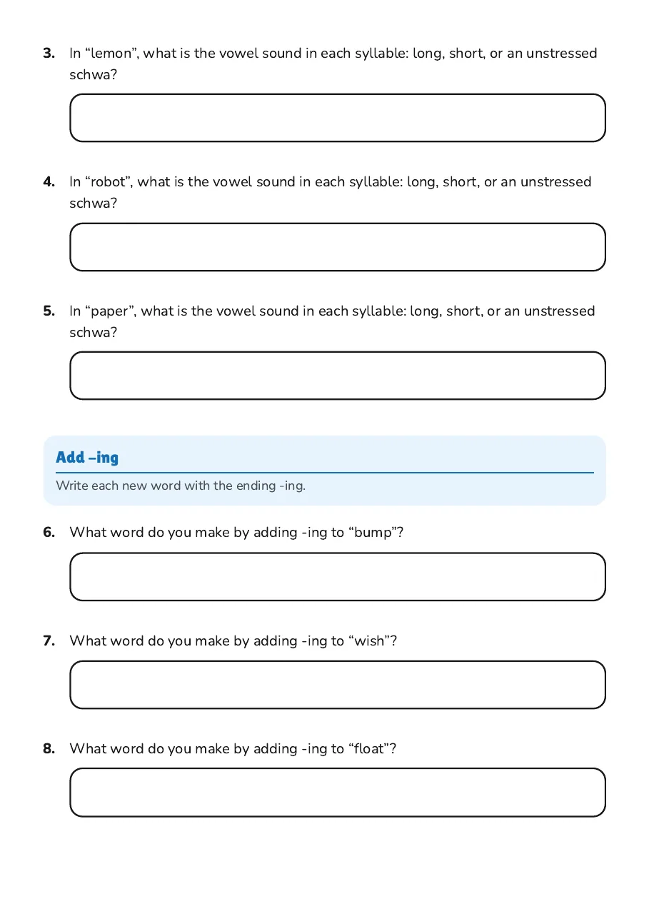Syllable Sorting Adventure, page 2 of 3: Add -ing