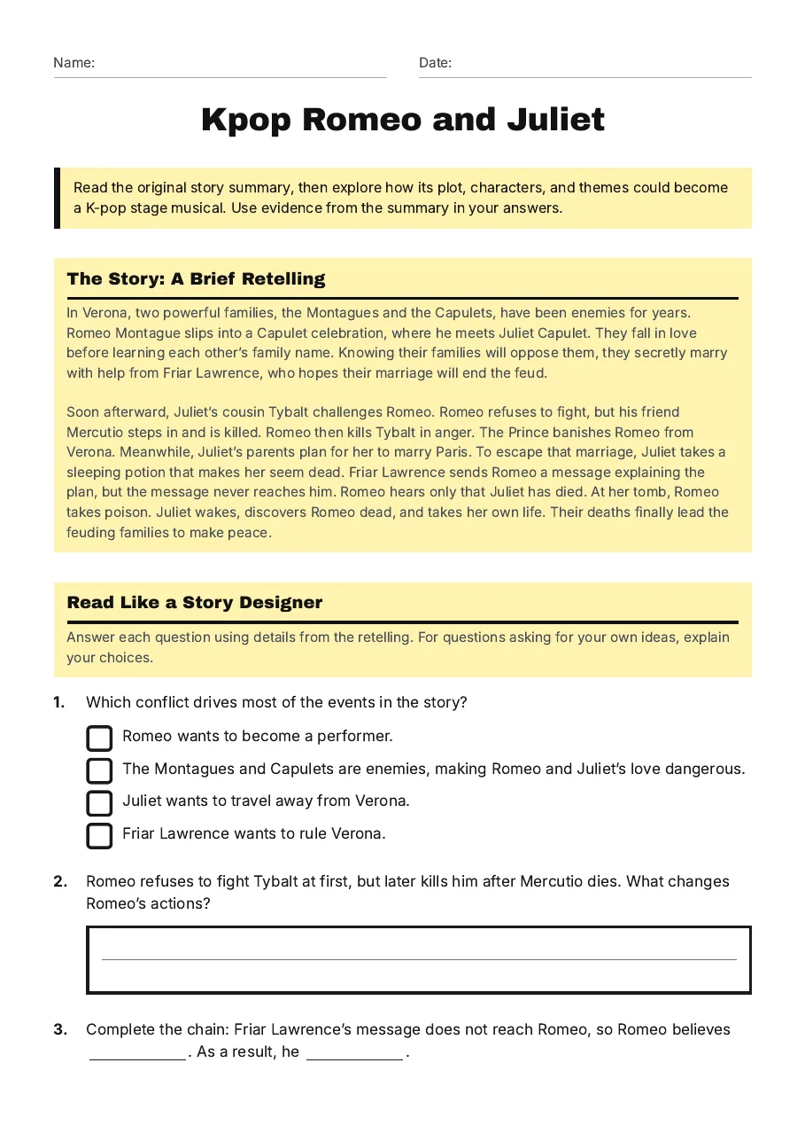 Kpop Romeo and Juliet, page 1 of 3: The Story: A Brief Retelling, Read Like a Story Designer