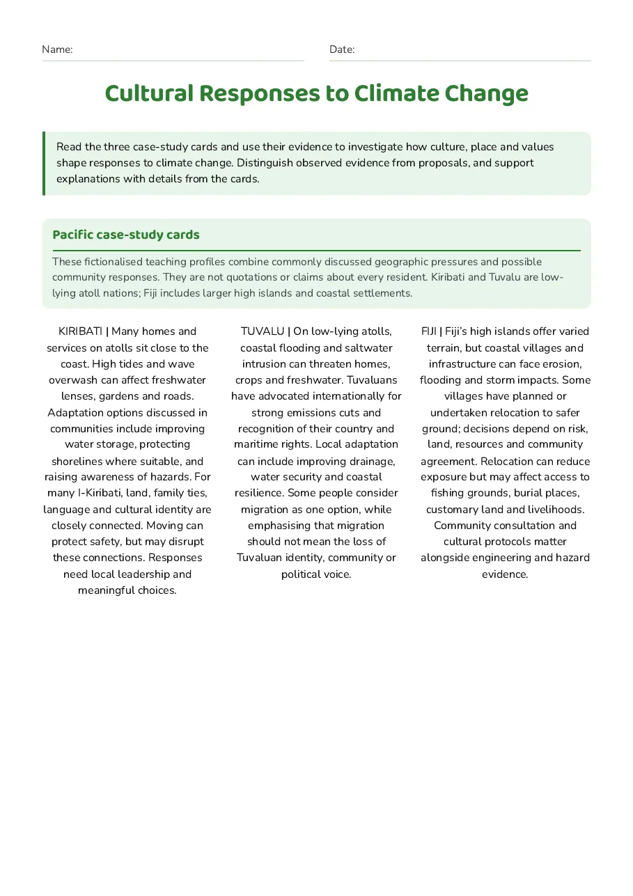Cultural Responses to Climate Change, page 1 of 4: Pacific case-study cards