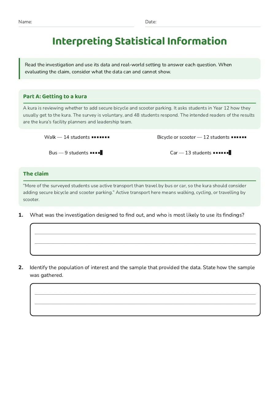Interpreting Statistical Information, page 1 of 3: Part A: Getting to a kura, The claim