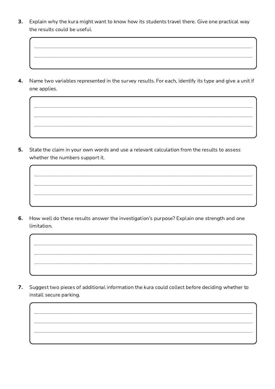 Interpreting Statistical Information, page 2 of 3: 3. Explain why the kura might want to know how its students travel there. Give one…