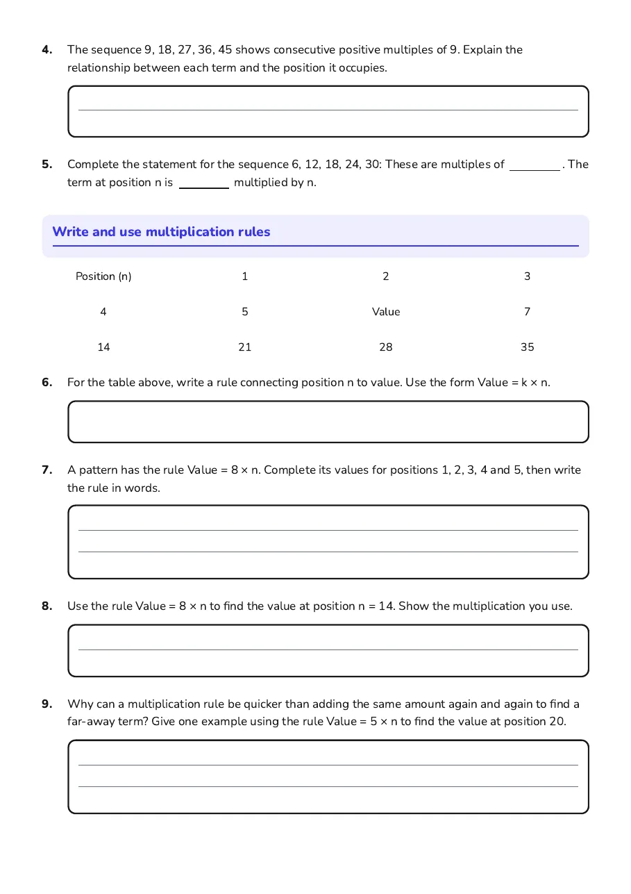 Multiples Pattern Exploration, page 2 of 2: Write and use multiplication rules
