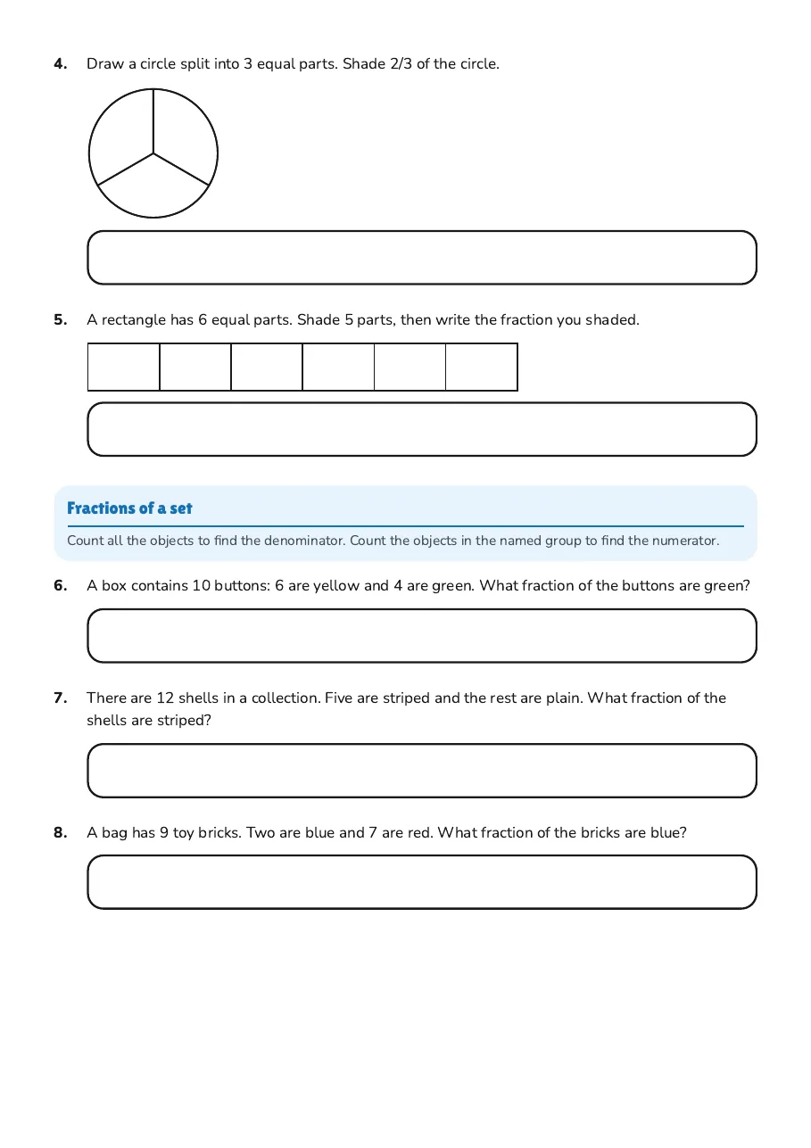 Equal Parts of Fractions, page 2 of 3: Fractions of a set