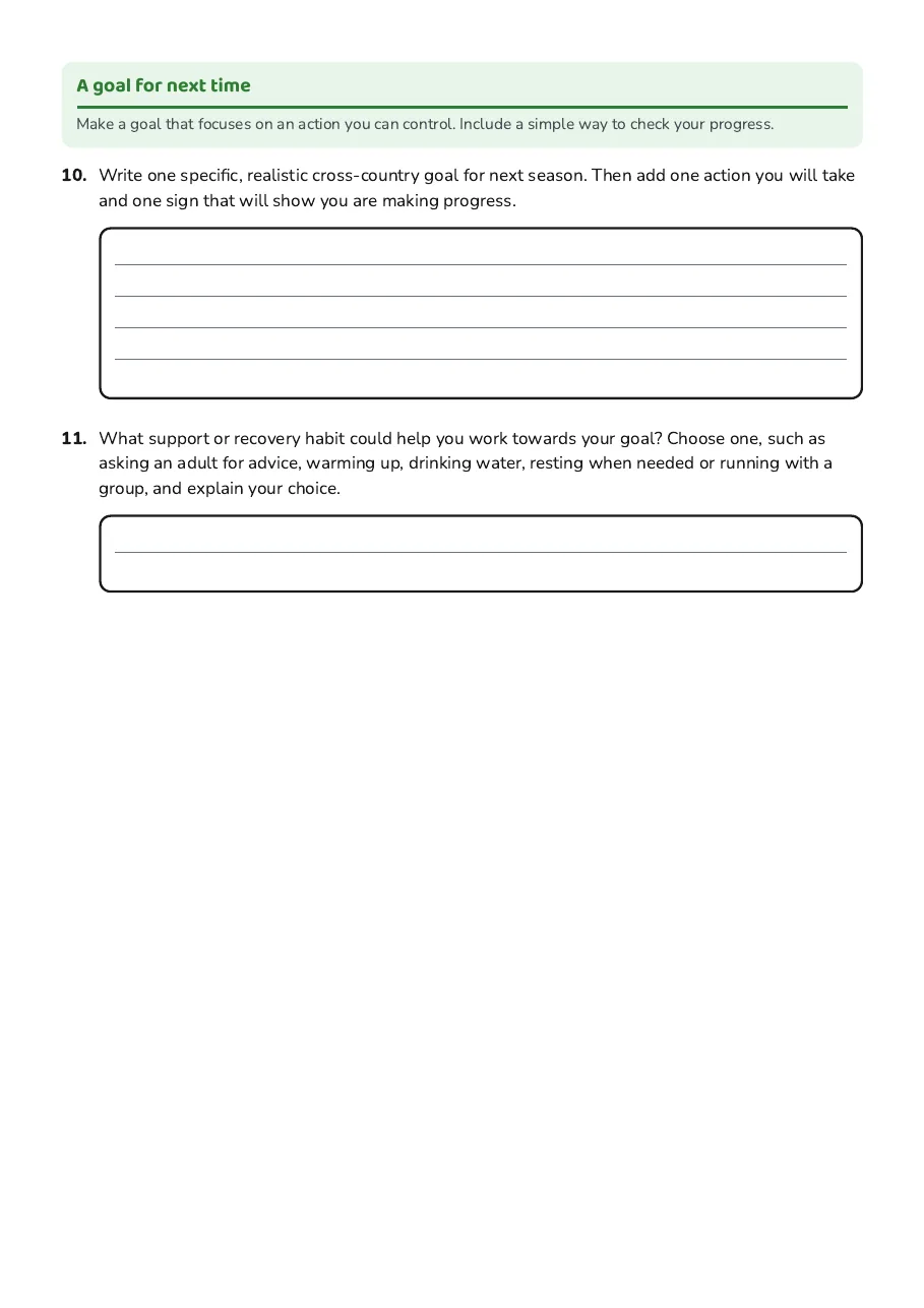 Cross Country Self-Assessment, page 3 of 3: A goal for next time