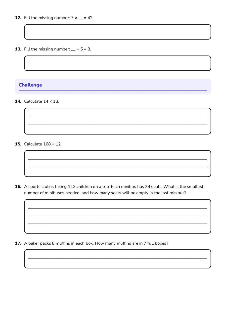 Multiplication and Division Practice, page 3 of 3: Challenge