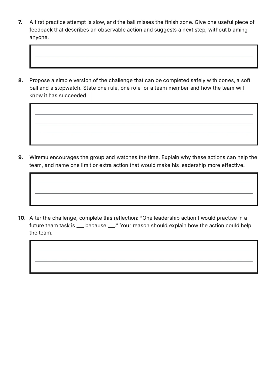 Team Dynamics and Leadership, page 3 of 3: 7. A first practice attempt is slow, and the ball misses the finish zone. Give one useful…