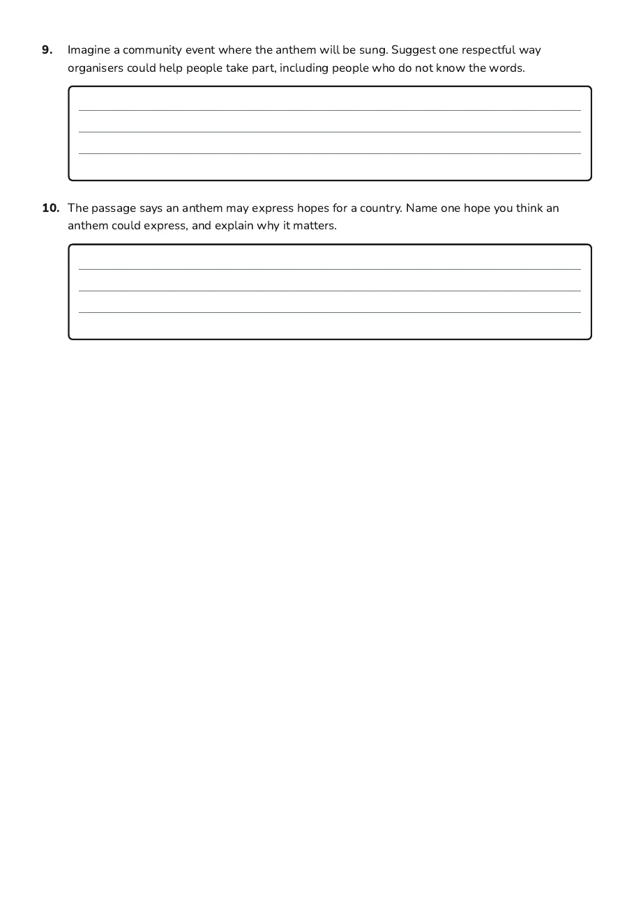 New Zealand Anthem Exploration, page 3 of 3: 9. Imagine a community event where the anthem will be sung. Suggest one respectful way