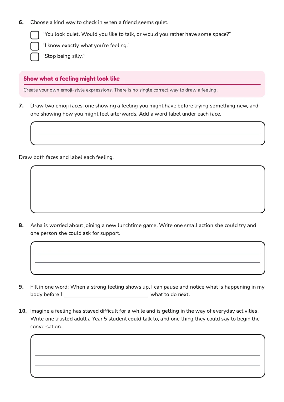 Emoji Expression Fill-In, page 2 of 2: Show what a feeling might look like