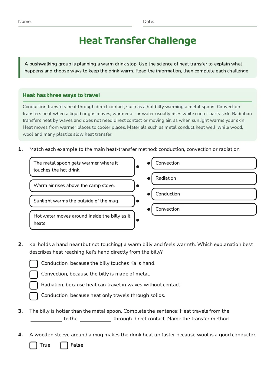 Heat Transfer Challenge, page 1 of 2: Heat has three ways to travel