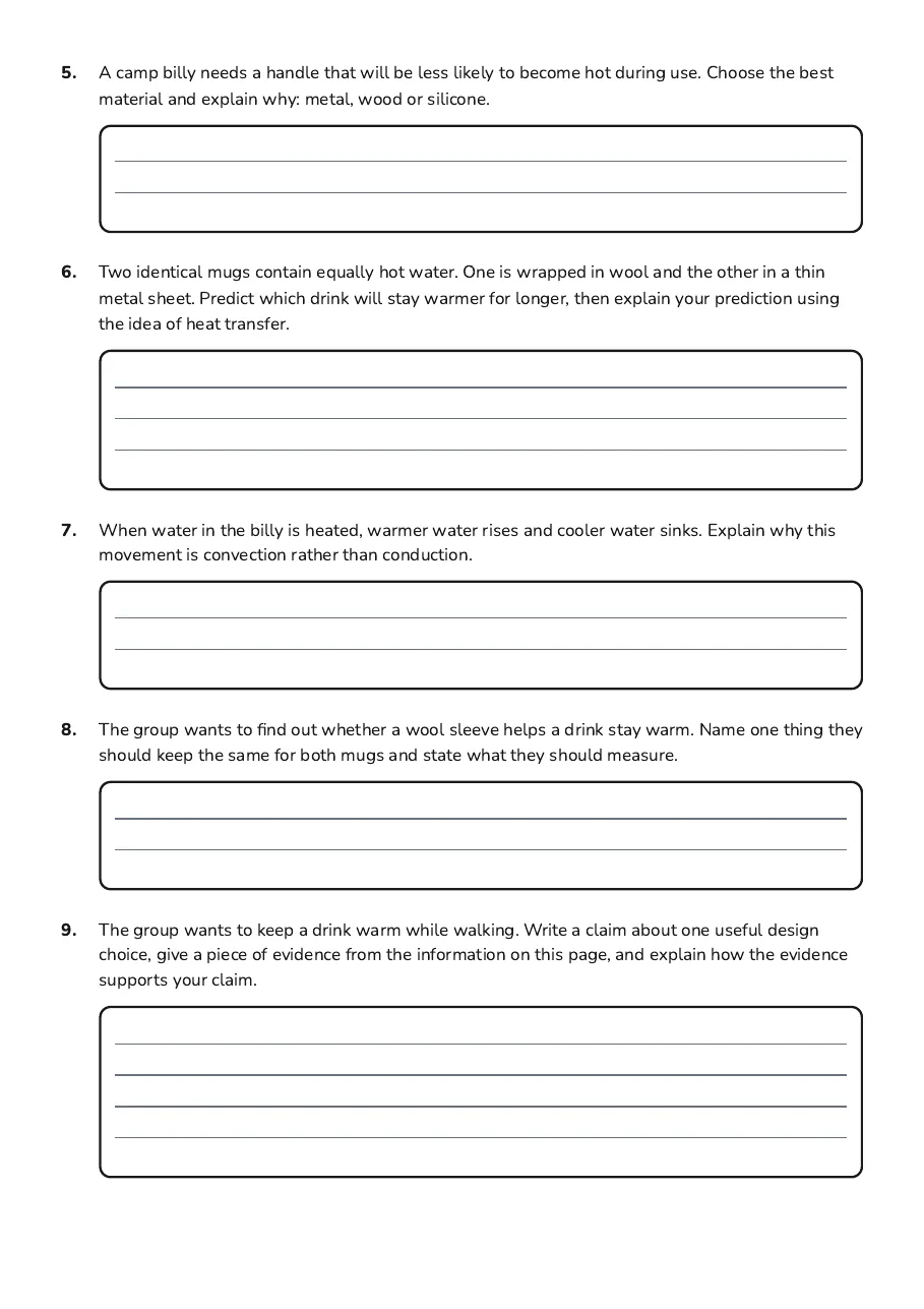 Heat Transfer Challenge, page 2 of 2: 5. A camp billy needs a handle that will be less likely to become hot during use. Choose…