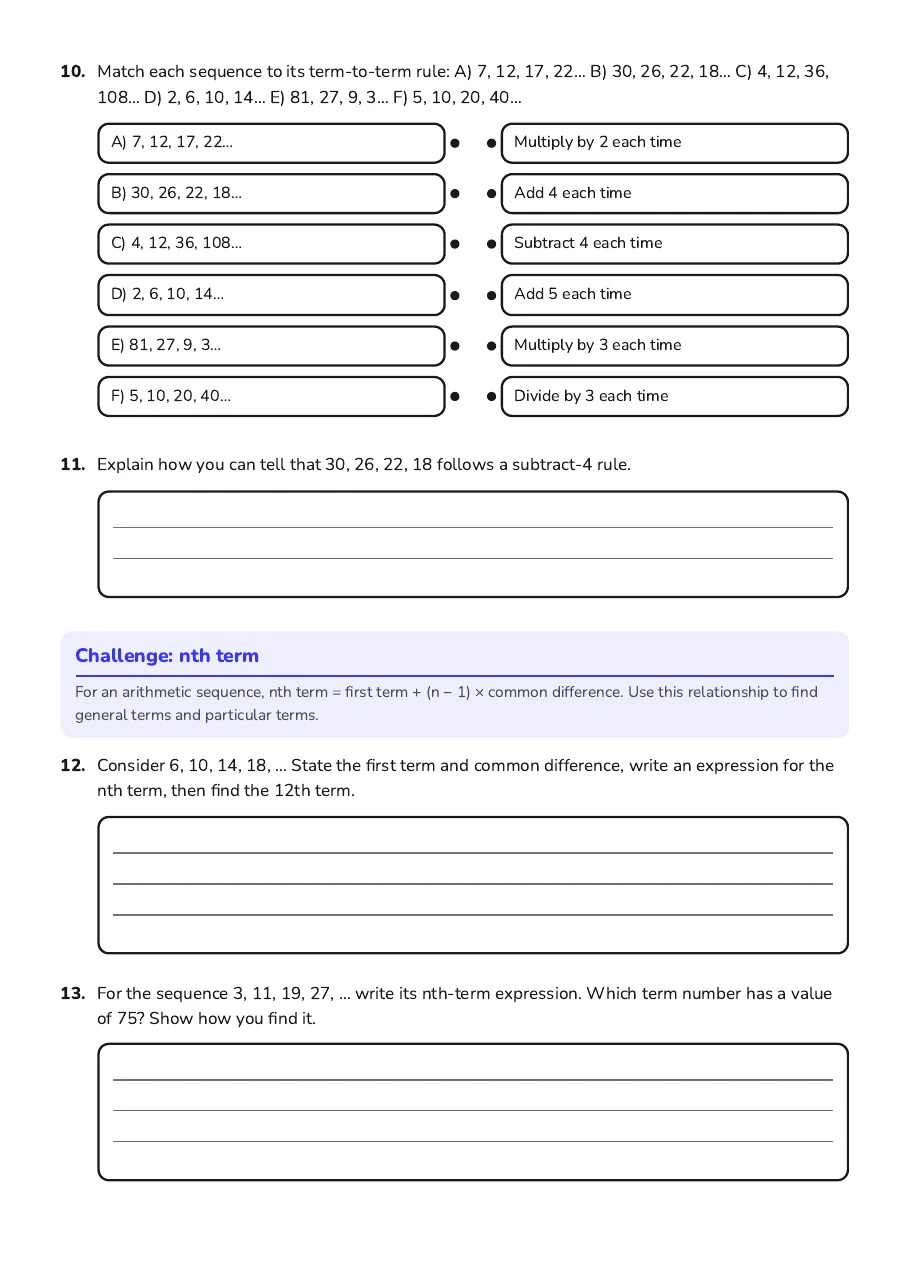 Mastering Number Sequences, page 3 of 4: Challenge: nth term