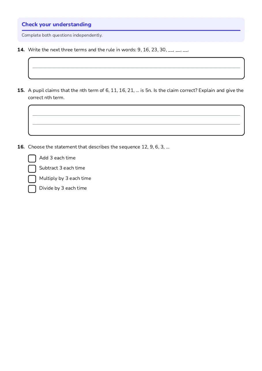 Mastering Number Sequences, page 4 of 4: Check your understanding