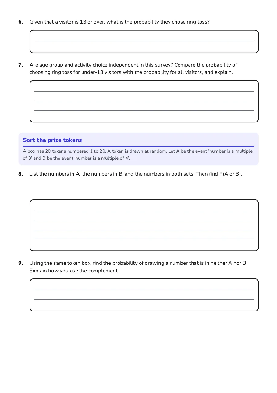 Grade 8 Probability Mastery, page 3 of 4: Sort the prize tokens