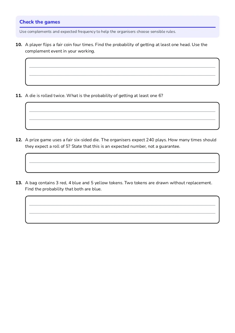Grade 8 Probability Mastery, page 4 of 4: Check the games