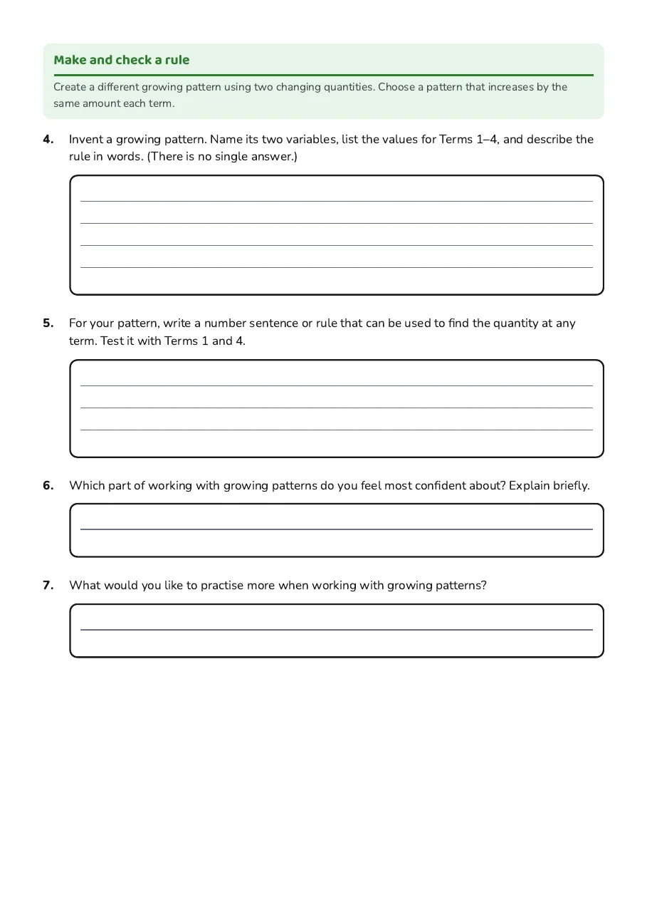 Growing Patterns Check-in, page 2 of 2: Make and check a rule