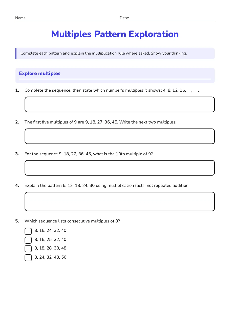 Multiples Pattern Exploration, page 1 of 3: Explore multiples