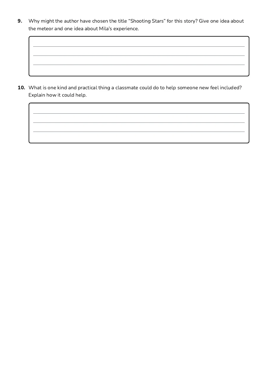 Shooting Stars Comprehension Worksheet, page 3 of 3: Shooting Stars