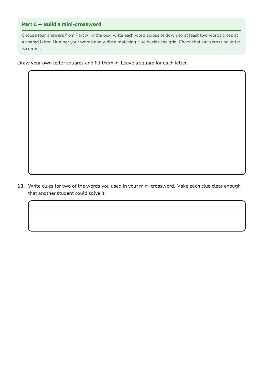 Environmental Cycles Crossword, page 3 of 3: Part C — Build a mini-crossword