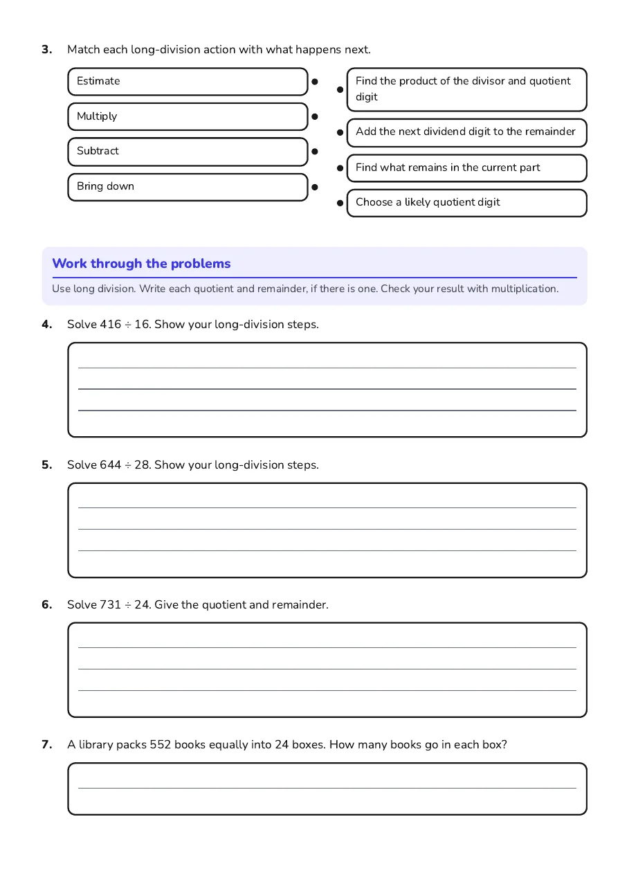 Division How-To Guide, page 2 of 3: Work through the problems