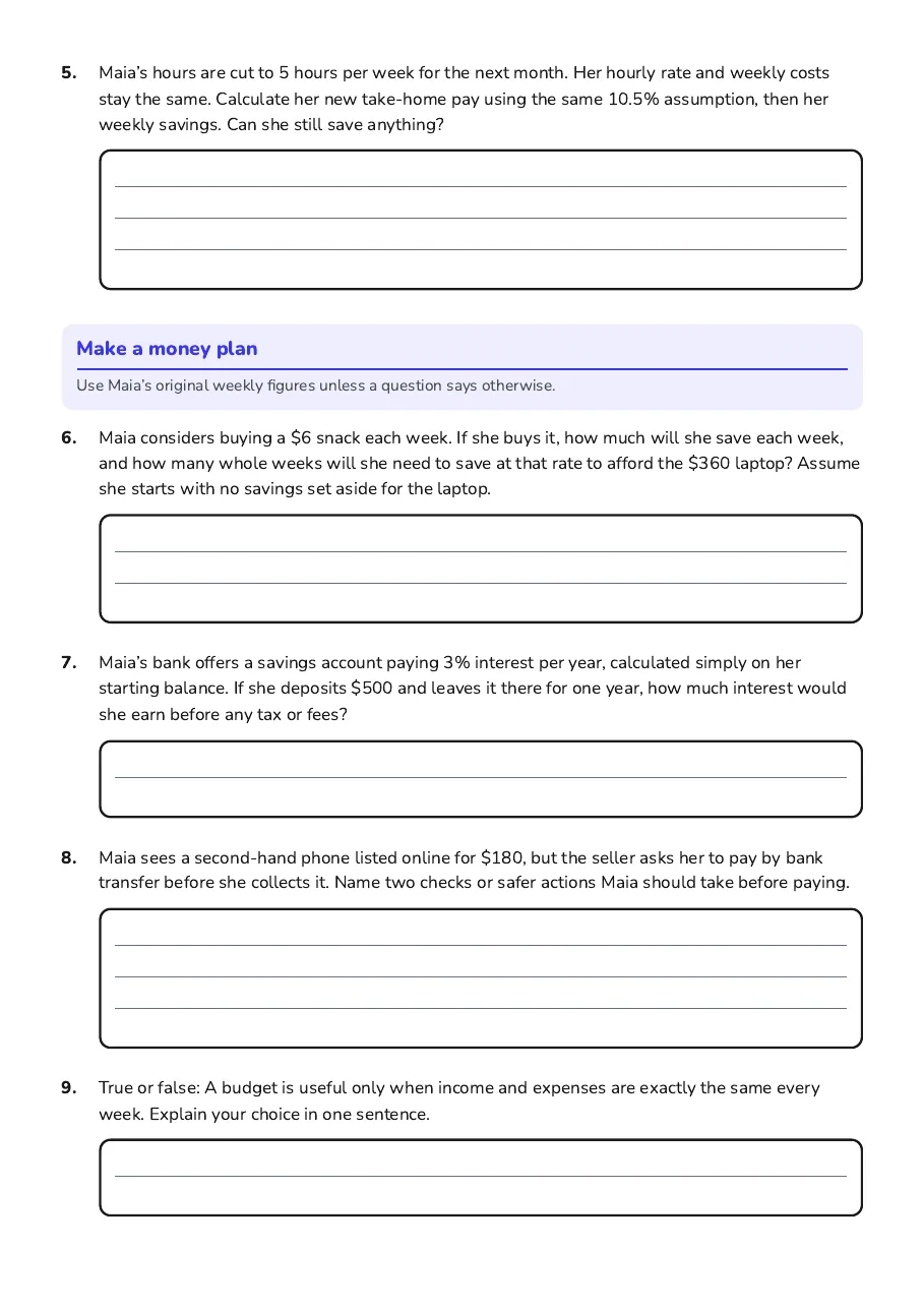 Smart Money Moves Worksheet, page 2 of 3: Make a money plan