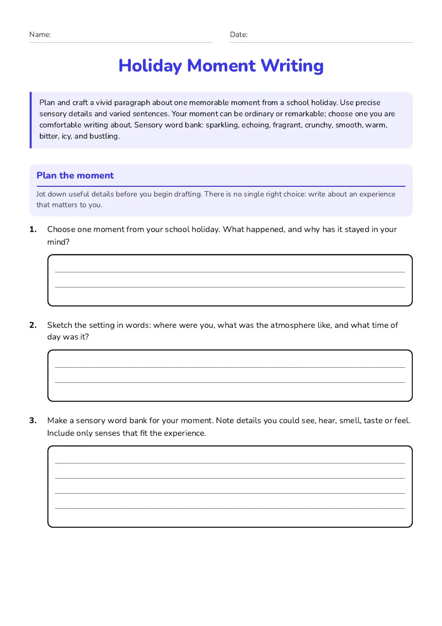 Holiday Moment Writing, page 1 of 3: Plan the moment