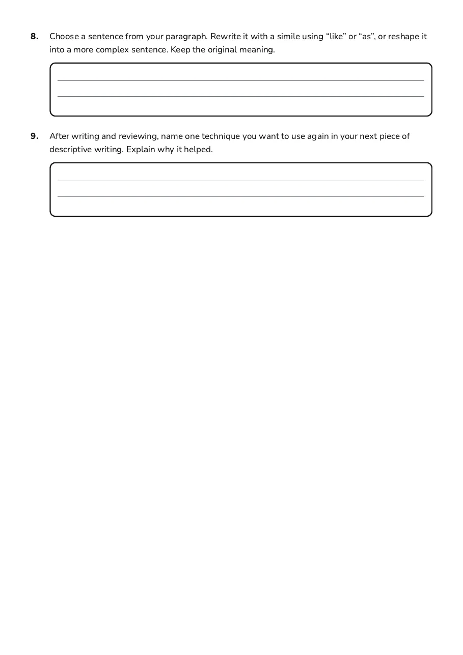 Holiday Moment Writing, page 3 of 3: 8. Choose a sentence from your paragraph. Rewrite it with a simile using “like” or “as”,…